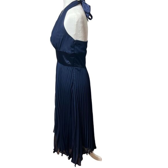 Donna Ricco Midi Navy Halter Dress with Silky waist and straps and Pleated Skirt - Picture 5 of 12